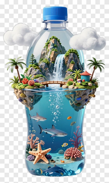 Fantasy Water Bottle With Coral Reef And Sharks PNG