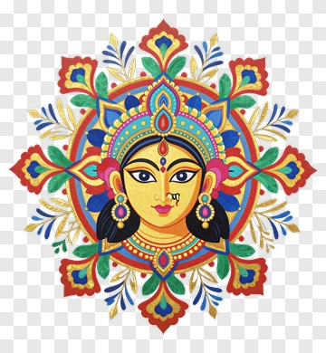 Colorful Goddess Face With Floral Design PNG