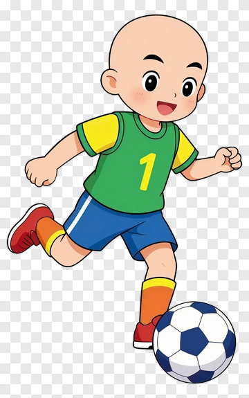Cartoon Boy Kicking A Soccer Ball PNG