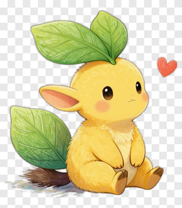 Cute Cartoon Creature With Leaf Ears PNG