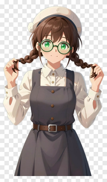 Anime Girl With Braids And Glasses PNG