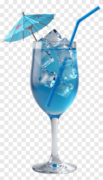 Blue Cocktail With Ice And Umbrella PNG