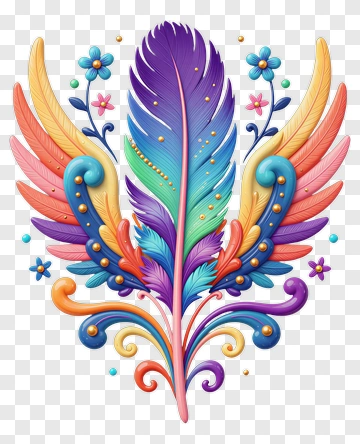 Colorful Feather With Floral Elements PNG