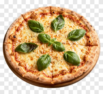 Margherita Pizza With Fresh Basil Leaves PNG