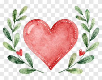 Watercolor Heart Surrounded By Green Leaves PNG