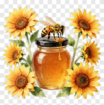 Honey Jar With Sunflowers And Bee PNG