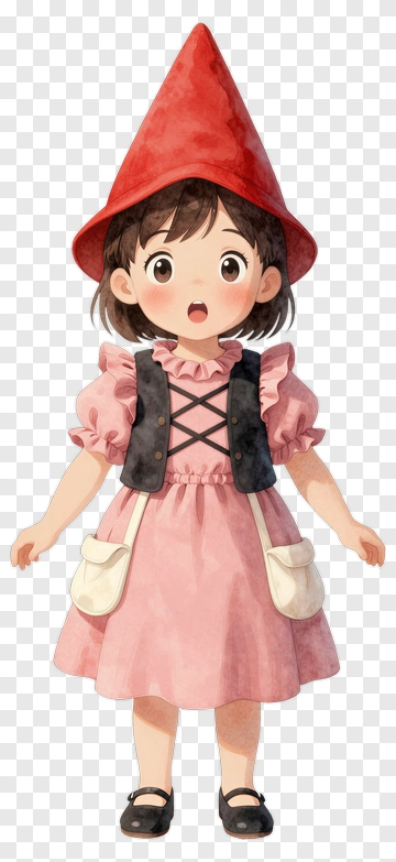 Cartoon Girl Wearing A Red Hat And Pink Dress PNG