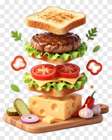 Delicious Hamburger With Fresh Ingredients PNG