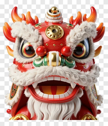 Colorful Chinese Lion Dance Mask PNG