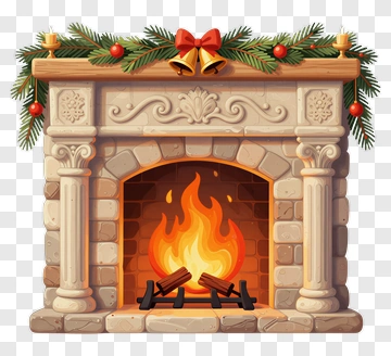 Christmas Fireplace With Decorative Garland PNG