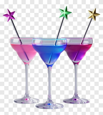 Colorful Cocktail Glasses With Star Stirrers PNG