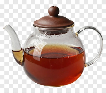 Glass Teapot With Brown Lid And Tea PNG