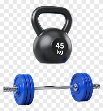 Black Kettlebell And Blue Barbell Weights PNG