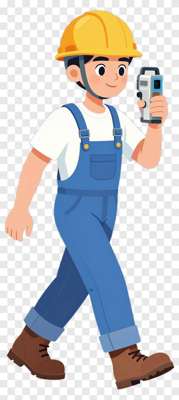 Cartoon Construction Worker Holding A Measuring Tool PNG