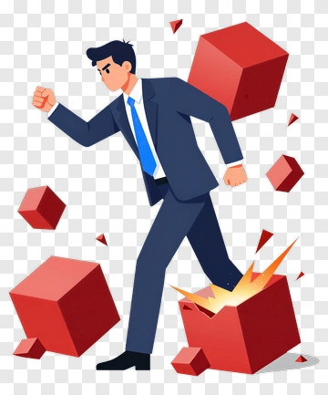 Businessman Breaking Through Cubes PNG
