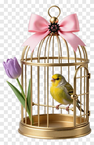Yellow Bird In A Decorative Birdcage With A Tulip PNG