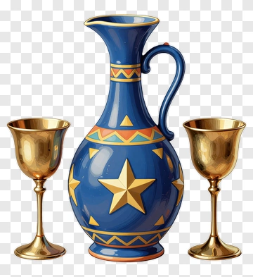 Decorative Blue Pitcher With Golden Goblets PNG