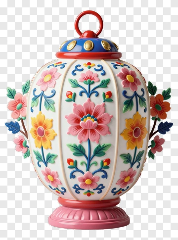 Colorful Floral Decorative Vase PNG