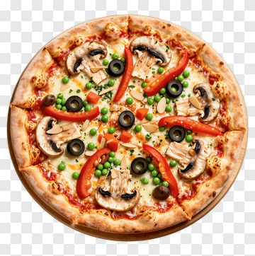 Delicious Pizza Topped With Vegetables And Chicken PNG