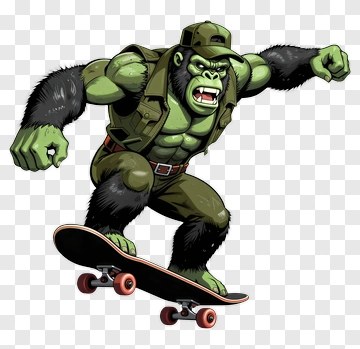 Cartoon Gorilla Skateboarding PNG