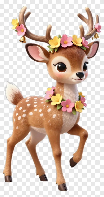 Cartoon Deer With Floral Crown PNG
