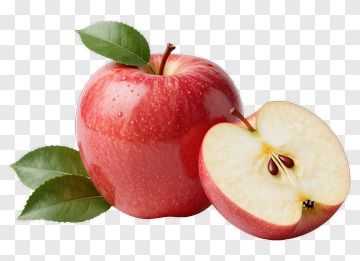Red Apple With Slice And Leaves PNG