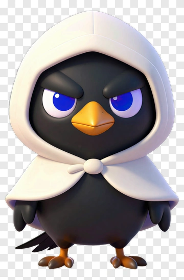 Cartoon Black Bird Wearing A White Hood PNG