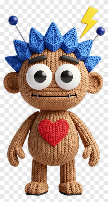 3D Cartoon Character With Blue Hair And Heart PNG