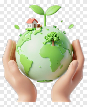 3D Hands Holding A Green Earth With House And Tree PNG