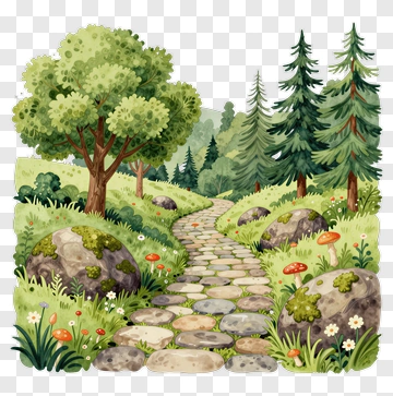 Scenic Forest Path With Trees And Rocks PNG
