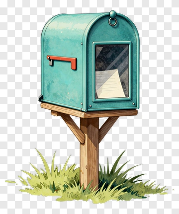 Cartoon Mailbox On A Wooden Post PNG
