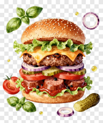 Delicious Hamburger With Fresh Vegetables PNG