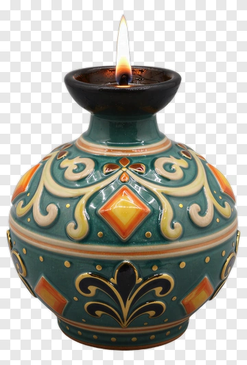 Decorative Oil Lamp With Flame PNG