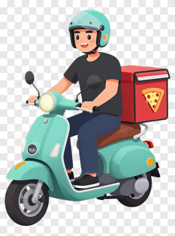 Pizza Delivery Man Riding A Scooter PNG