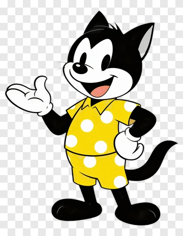 Cartoon Cat In Yellow Polka Dot Outfit PNG