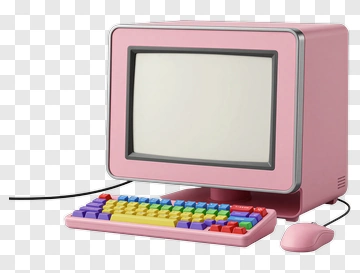 Pink Retro Computer With Colorful Keyboard PNG