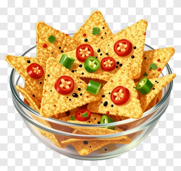 Colorful Bowl Of Nachos With Toppings PNG