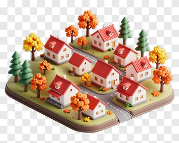 3D Model Of A Colorful Suburban Neighborhood PNG
