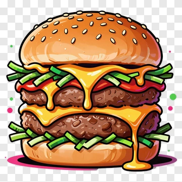 Cartoon Cheeseburger With Two Patties And Fresh Vegetables PNG