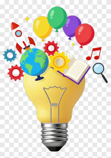 Light Bulb With Educational Elements And Balloons PNG