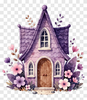 Colorful Cottage Surrounded By Flowers PNG