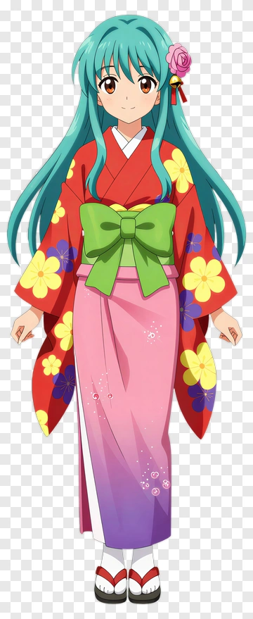 Anime Girl In Colorful Kimono PNG
