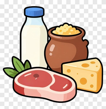 Cartoon Dairy And Meat Products PNG