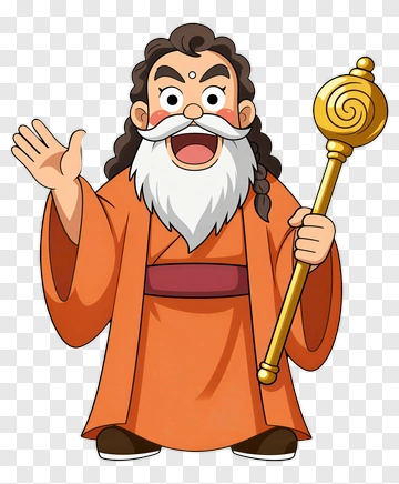 Cartoon Wise Old Man Holding A Staff PNG
