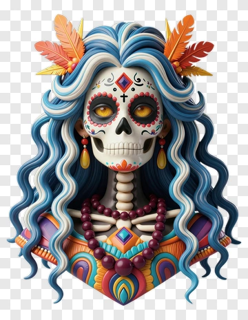 Colorful Day Of The Dead Skull Woman PNG