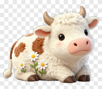 Cute Cartoon Cow With Flowers PNG