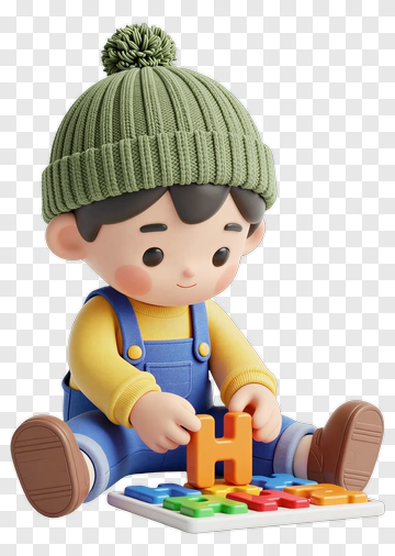 3D Boy Playing With Colorful Alphabet Blocks PNG