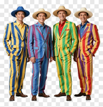 Colorful Quartet Of Men In Striped Suits PNG