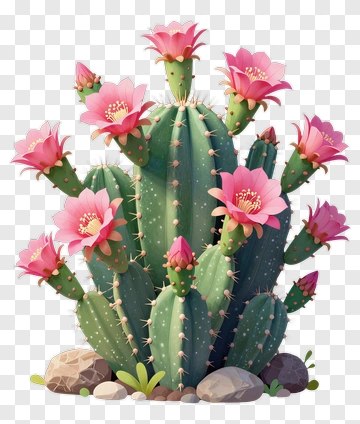 Colorful Cactus With Pink Flowers PNG
