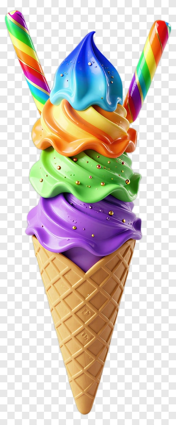 Colorful Ice Cream Cone With Rainbow Straws PNG